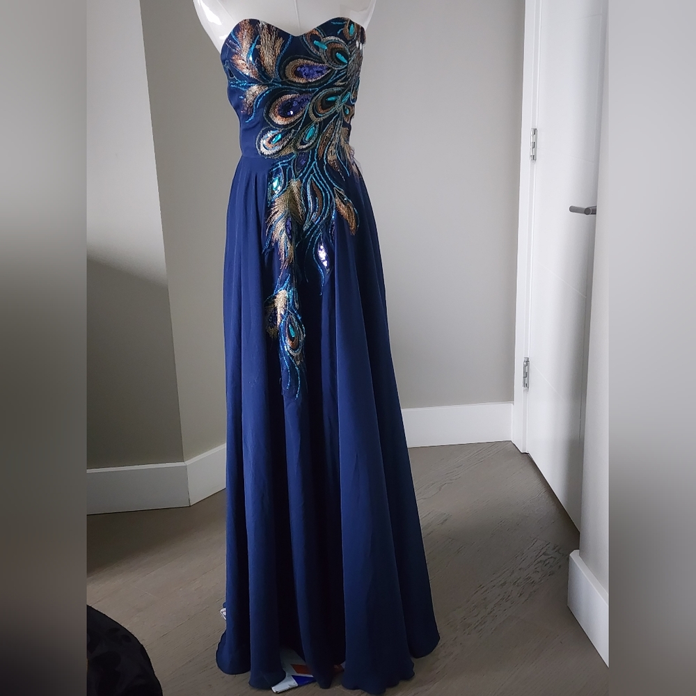 BRAND NEW GRACE KARIN Navy Blue Peacock Maxi Bridesmaid Prom Dress